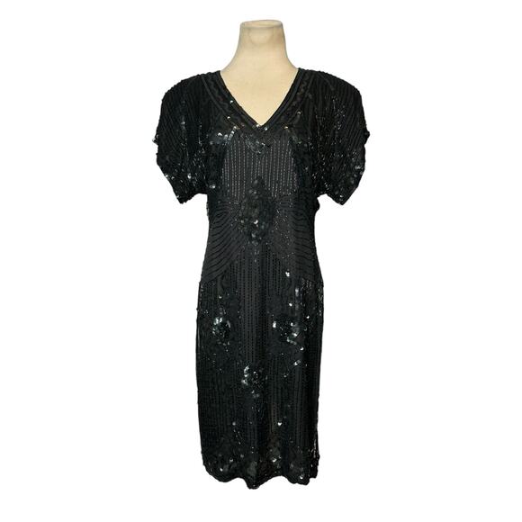 Barkha black sequin silk open back formal party dress size small - Picture 1 of 16